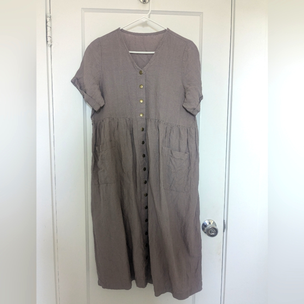 Linen Dress with Brass Snaps